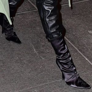 Alexander Wang Vanna Black Satin Logo Boots